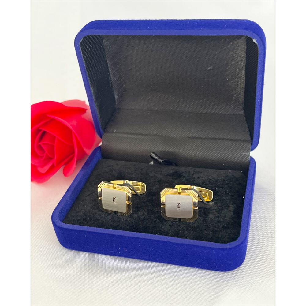 Yves Saint Laurent YSL Cufflinks Two-Toned Silver Gold Plated - Picture 10 of 12
